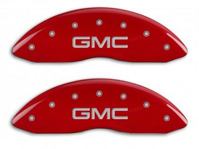 MGP Brake Caliper Covers with GMC Logo; Red; Front Only (07-13 Sierra 1500)