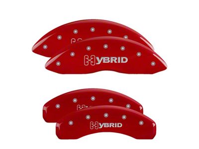 MGP Brake Caliper Covers with Hybrid Logo; Red; Front and Rear (00-06 Silverado 1500 w/ Dual Piston Rear Calipers)