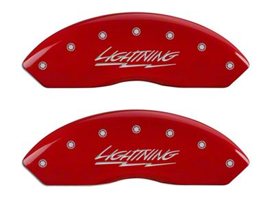 MGP Brake Caliper Covers with Lightning Logo; Red; Front and Rear (99-03 F-150 Lightning)