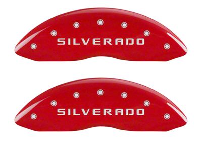 MGP Brake Caliper Covers with Silverado Logo; Red; Front and Rear (07-13 Silverado 1500)