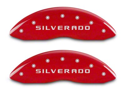 MGP Brake Caliper Covers with Silverado Logo; Red; Front and Rear (14-18 Silverado 1500)