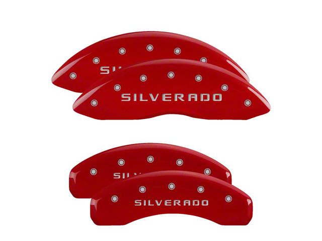 MGP Brake Caliper Covers with Silverado Logo; Red; Front and Rear (99-06 Silverado 1500)