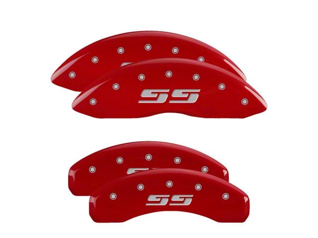 MGP Brake Caliper Covers with Silverado Style SS Logo; Red; Front and Rear (99-06 Silverado 1500)