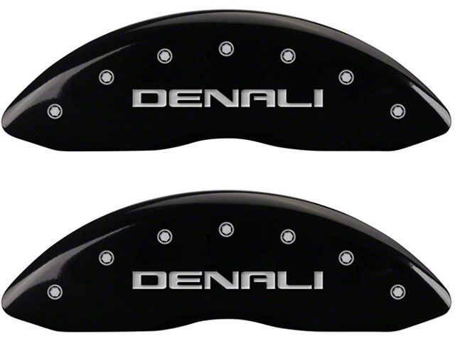 MGP Brake Caliper Covers with Denali Logo; Black; Front and Rear (99-06 2WD Sierra 1500 w/ Single Piston Rear Calipers)