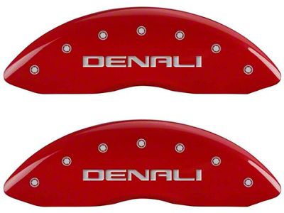 MGP Brake Caliper Covers with Denali Logo; Red; Front and Rear (00-06 4WD Sierra 1500 w/ Dual Piston Rear Calipers)