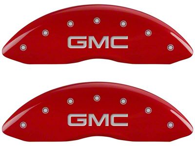 MGP Brake Caliper Covers with GMC Logo; Red; Front and Rear (99-06 2WD Sierra 1500 w/ Single Piston Rear Calipers)