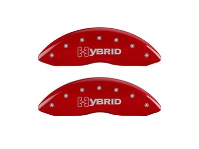 MGP Brake Caliper Covers with Hybrid Logo; Red; Front and Rear (99-06 2WD Sierra 1500 w/ Single Piston Rear Calipers)