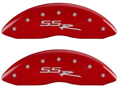 MGP Brake Caliper Covers with SSR Logo; Red; Front and Rear (99-06 2WD Sierra 1500 w/ Single Piston Rear Calipers)