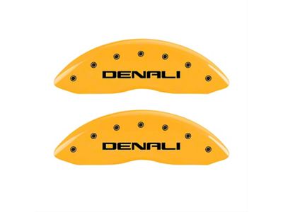 MGP Brake Caliper Covers with Denali Logo; Yellow; Front and Rear (99-06 2WD Sierra 1500 w/ Single Piston Rear Calipers)