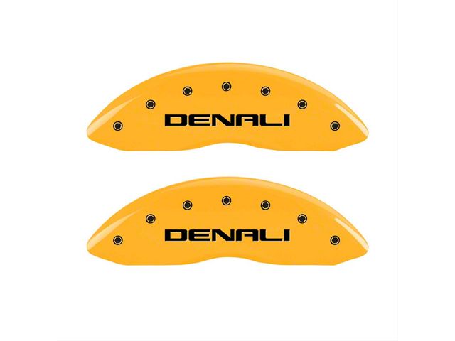 MGP Brake Caliper Covers with Denali Logo; Yellow; Front and Rear (99-06 2WD Sierra 1500 w/ Single Piston Rear Calipers)