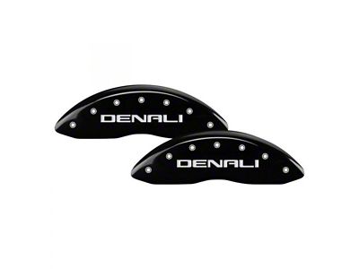 MGP Brake Caliper Covers with Denali Logo; Black; Front and Rear (20-24 Sierra 3500 HD SRW)