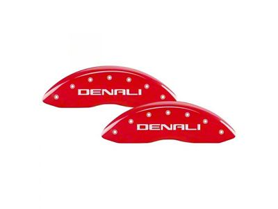 MGP Brake Caliper Covers with Denali Logo; Red; Front and Rear (20-24 Sierra 3500 HD SRW)