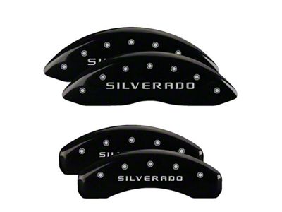 MGP Brake Caliper Covers with Silverado Logo; Black; Front and Rear (19-25 Silverado 1500)