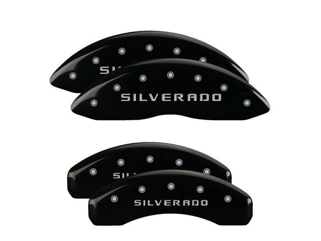 MGP Brake Caliper Covers with Silverado Logo; Black; Front and Rear (19-24 Silverado 1500)