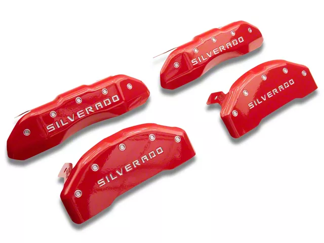 MGP Brake Caliper Covers with Silverado Logo; Red; Front and Rear (19-24 Silverado 1500)