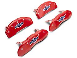 MGP Brake Caliper Covers with 100 Anniversary Logo; Red; Front and Rear (19-25 Silverado 1500)
