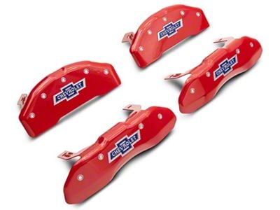 MGP Brake Caliper Covers with 100 Anniversary Logo; Red; Front and Rear (19-24 Silverado 1500)