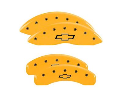 MGP Brake Caliper Covers with Bowtie Logo; Yellow; Front and Rear (99-06 Silverado 1500 w/ Single Piston Rear Calipers)