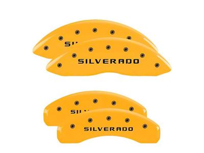 MGP Brake Caliper Covers with Silverado Logo; Yellow; Front and Rear (00-06 Silverado 1500 w/ Dual Piston Rear Calipers)