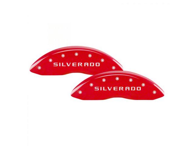 MGP Brake Caliper Covers with Silverado Logo; Red; Front and Rear (08-10 Silverado 2500 HD)