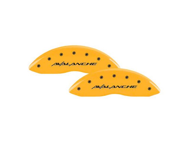 MGP Brake Caliper Covers with Avalanche Logo; Yellow; Front and Rear (08-10 Silverado 2500 HD)