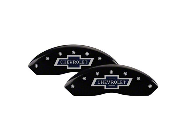 MGP Brake Caliper Covers with 100 Anniversary Chevrolet Logo; Black; Front and Rear (20-24 Silverado 3500 HD SRW)