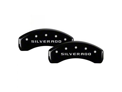 MGP Brake Caliper Covers with Silverado Logo; Black; Front and Rear (20-24 Silverado 3500 HD SRW)