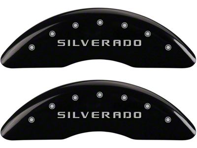 MGP Brake Caliper Covers with Silverado Logo; Black; Front and Rear (11-19 Silverado 3500 HD SRW)