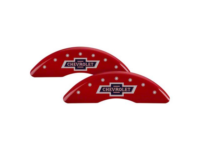 MGP Brake Caliper Covers with 100 Anniversary Chevrolet Logo; Red; Front and Rear (11-19 Silverado 3500 HD SRW)