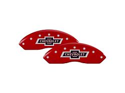 MGP Brake Caliper Covers with 100 Anniversary Chevrolet Logo; Red; Front and Rear (20-26 Silverado 3500 HD SRW)