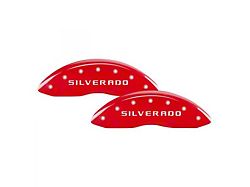 MGP Brake Caliper Covers with Silverado Logo; Red; Front and Rear (20-26 Silverado 3500 HD SRW)