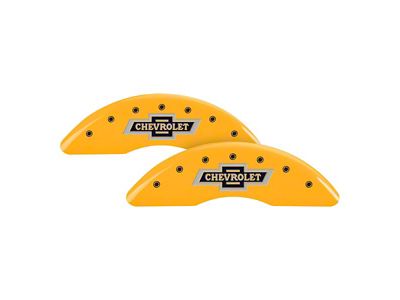 MGP Brake Caliper Covers with 100 Anniversary Chevrolet Logo Chevrolet Logo; Yellow; Front and Rear (11-19 Silverado 3500 HD SRW)