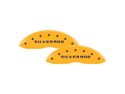 MGP Brake Caliper Covers with Silverado Logo; Yellow; Front and Rear (20-25 Silverado 3500 HD SRW)