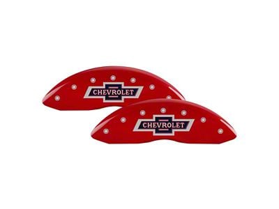 MGP Brake Caliper Covers with 100 Anniversary Chevrolet Logo; Red; Front and Rear (15-20 Tahoe, Excluding Premier w/ Front Brembo Calipers)