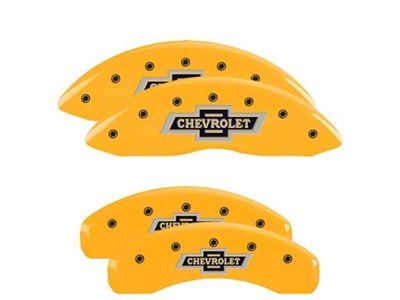 MGP Brake Caliper Covers with 100 Anniversary Chevrolet Logo; Yellow; Front and Rear (21-24 Tahoe)