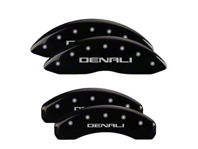 MGP Brake Caliper Covers with Denali Logo; Black; Front and Rear (15-20 Yukon)