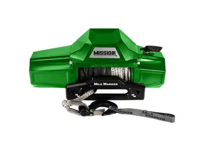 Mile Marker 12,000 lb. Mission Winch with Black Synthetic Rope and Black Hook; Scream Green (Universal; Some Adaptation May Be Required)