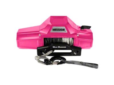 Mile Marker 12,000 lb. Mission Winch with Black Synthetic Rope and Black Hook; Bubblegum Pink (Universal; Some Adaptation May Be Required)