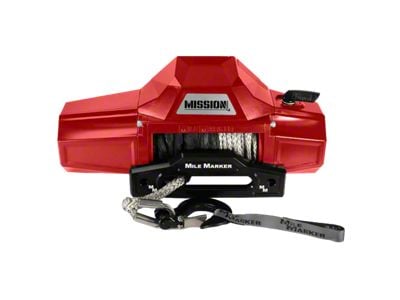 Mile Marker 12,000 lb. Mission Winch with Black Synthetic Rope and Black Hook; TNT Red (Universal; Some Adaptation May Be Required)