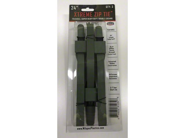 Milspec Plastics Xtreme Zip Ties; 24-Inch; Green; 3-Pack