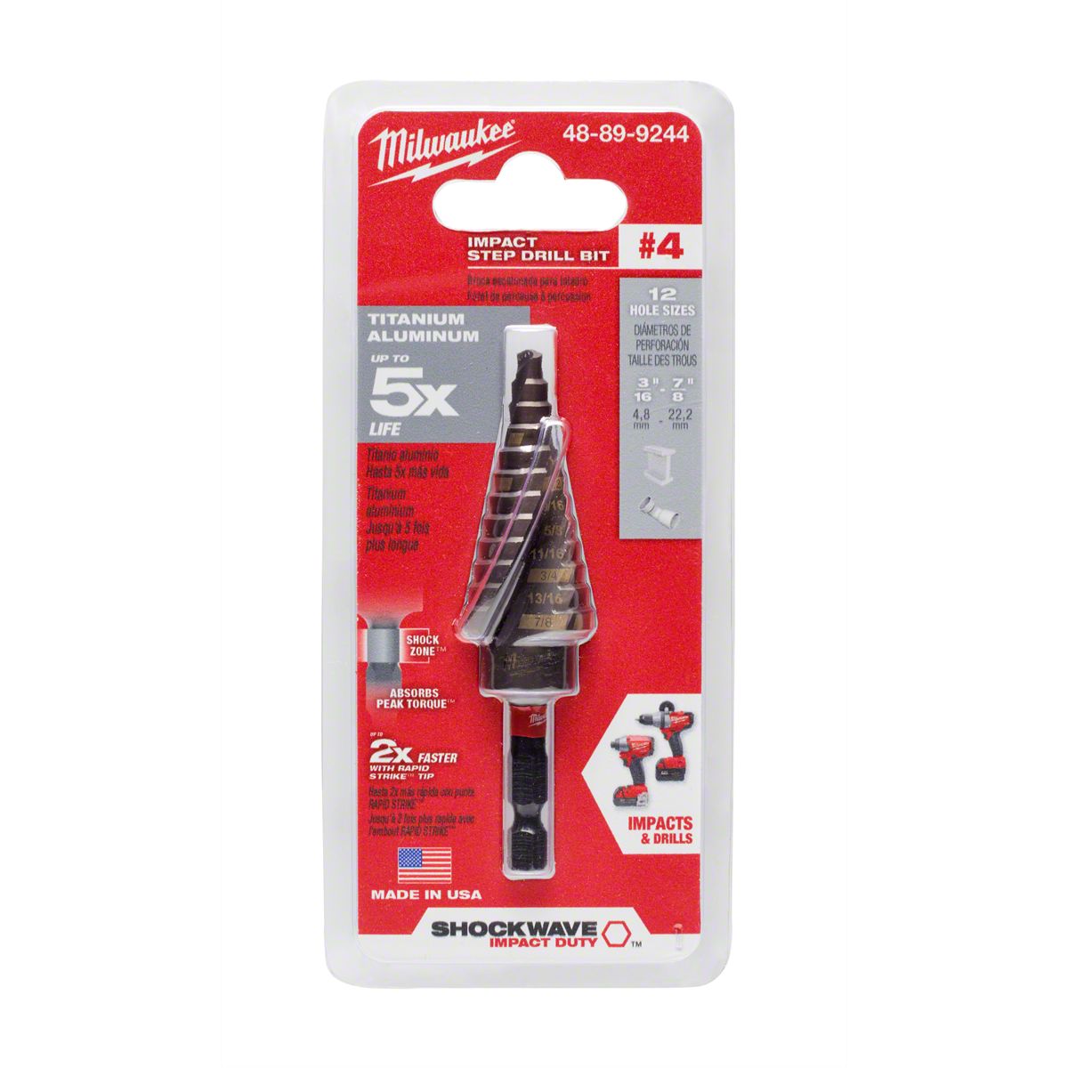 Milwaukee Tool Universal AT SHOCKWAVE Impact Duty Step Bit; No. 4 3/16 ...