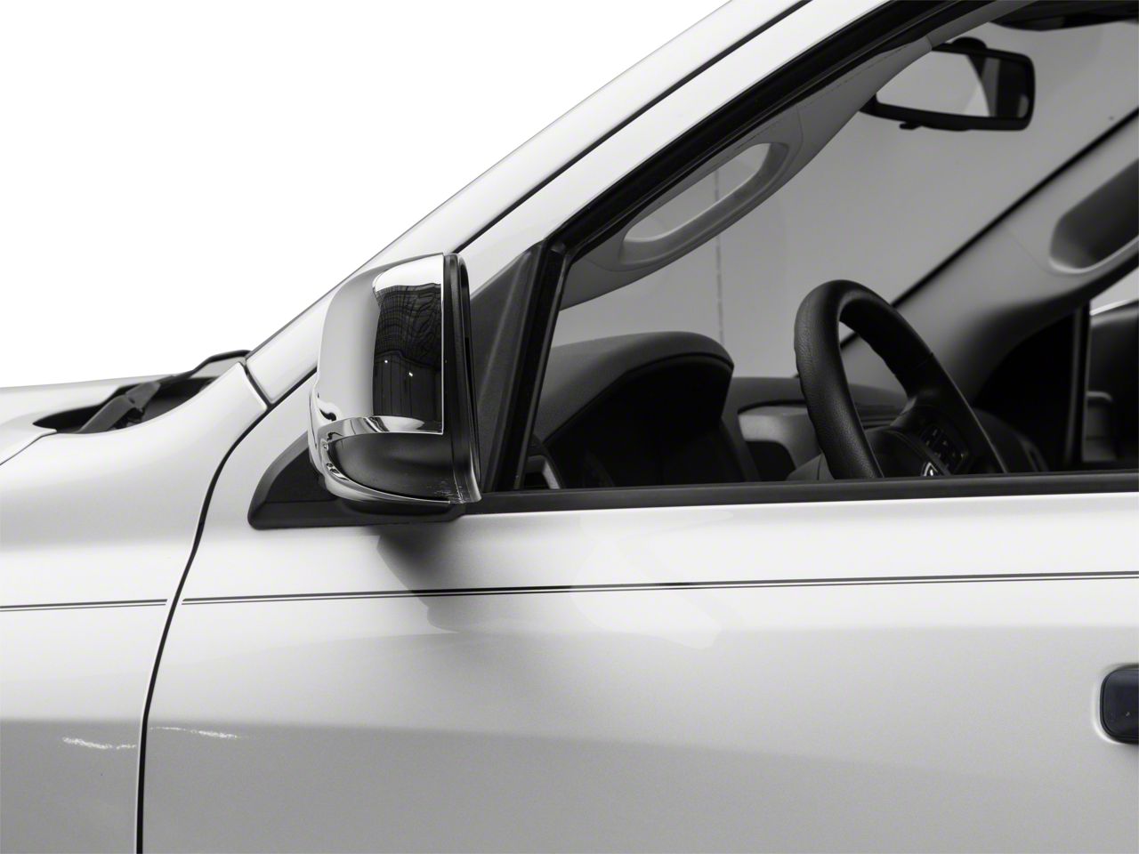Chrome Mirror Covers For 2009-2018 RAM 1500 (No Turn Signal Cutout) | ABS Plastic | Peel & Stick Installation - View #7