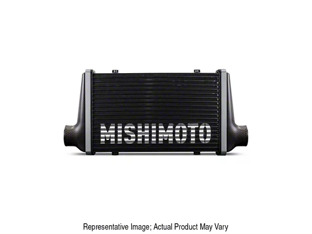 Mishimoto Carbon Fiber Intercooler with 20-Inch Gloss Silver Core and Black End Tank Clamps; Straight Through Flow End Tank Orientation (Universal; Some Adaptation May Be Required)