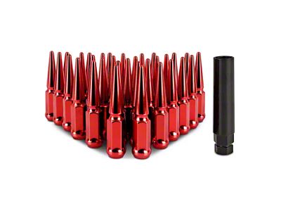 Mishimoto Red Steel Spiked Lug Nuts; M14 x 1.5; Set of 32 (07-24 Sierra 2500 HD)