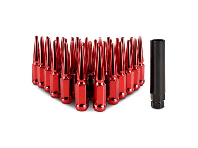 Mishimoto Red Steel Spiked Lug Nuts; M14 x 1.5; Set of 32 (07-24 Silverado 3500 HD)