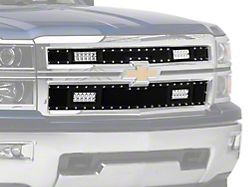 RedRock Modern Billet Mesh Upper Grille Insert with LED Lighting and Rivets; Black (14-15 Silverado 1500)