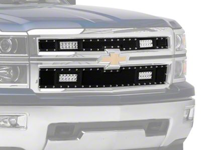 RedRock Modern Billet Mesh Upper Grille Insert with LED Lighting and Rivets; Black (14-15 Silverado 1500)