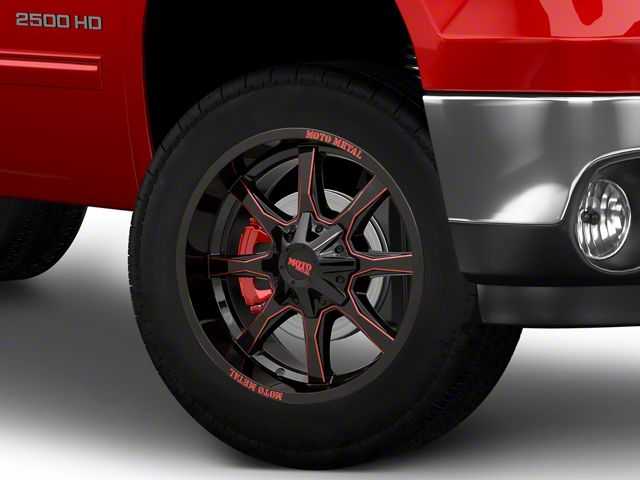 Moto Metal MO970 Gloss Black Milled with Red Tint 8-Lug Wheel; 20x9; 0mm Offset (11-14 Sierra 2500 HD)