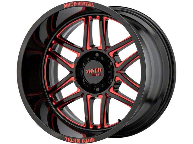Moto Metal Folsom Gloss Black Milled with Red Tint 6-Lug Wheel; 20x10; -18mm Offset (14-18 Sierra 1500)