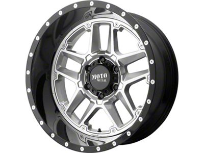 Moto Metal Sentry Gloss Silver Center with Gloss Black Lip 6-Lug Wheel; 22x10; -18mm Offset (14-18 Sierra 1500)